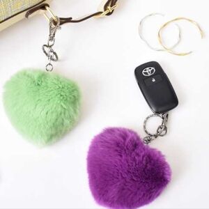 2 pack Heart Puffball purse charm 💜💚